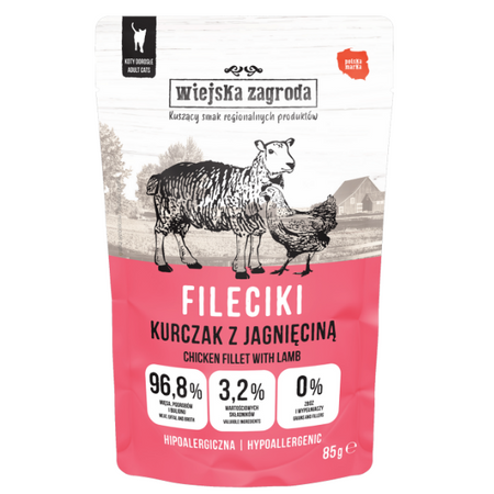 Wiejska Zagroda Fileciki z kurczaka i jagnięciny dla kota 85 g