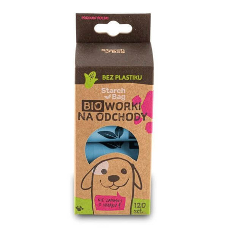 Biodegradowalne worki na odchody dla psa StarchBag 8 rolek x 15 szt., kol. błękitny