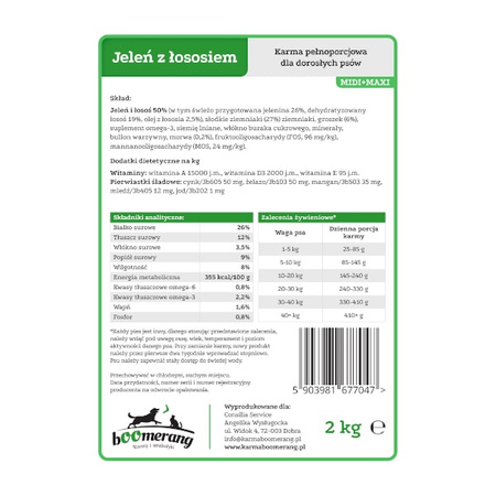 bOOmerang jeleń z łososiem karma dla psa 12 kg