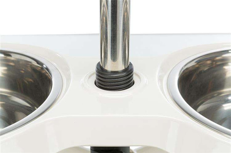 Stojak z miskami, biały, melamina/stal nierdzewna, śr. 21 cm, 2 x 1,6 l