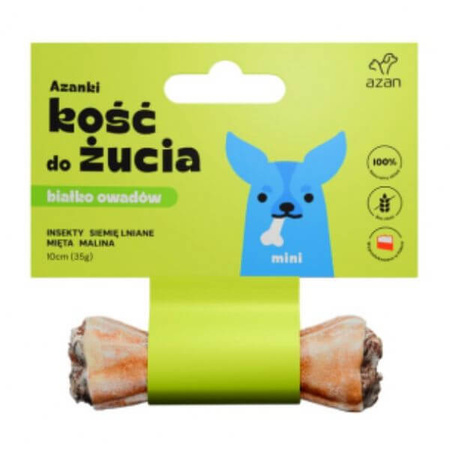 Kość do żucia dla psa Azanki Mini z insektami, siemieniem lnianym, miętą i maliną 10cm