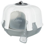 Maro, narożnikowa kuweta kryta, dla kota, jasnoszara/granit, plastik, 60x43x52 cm