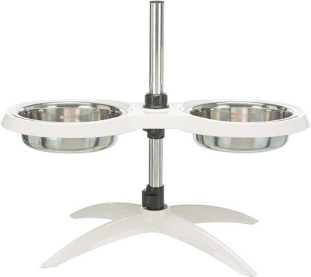 Stojak z miskami, biały, melamina/stal nierdzewna, śr. 21 cm, 2 x 1,6 l