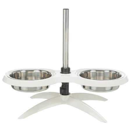 Stojak z miskami, biały, melamina/stal nierdzewna, śr. 21 cm, 2 x 1,6 l