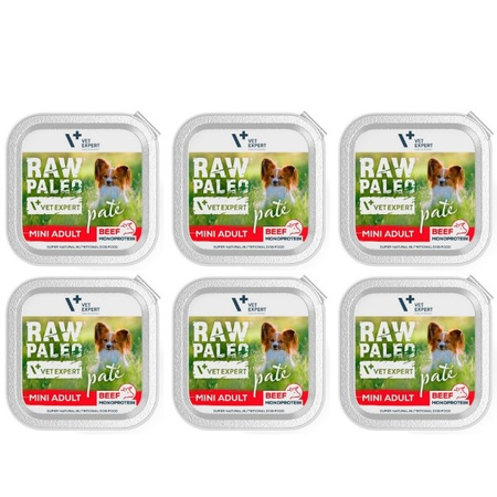 ZESTAW Vet Expert Raw Paleo Pate Mini Adult wołowina 6 x 150 g