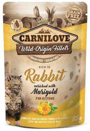 Carnilove cat rabbit & marigold kitten - królik i nagietek saszetka 85g