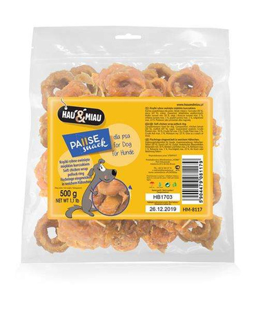 Pausesnack przysmak dla psa, krążki rybne owinięte miękkim kurczakiem 500g