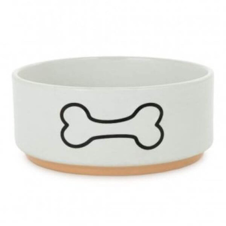 Miska, dla psa, biała, nadruk kość, ceramiczna, na podstawce, 12cm