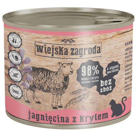Wiejska zagroda jagnięcina z krylem dla kota 200 g