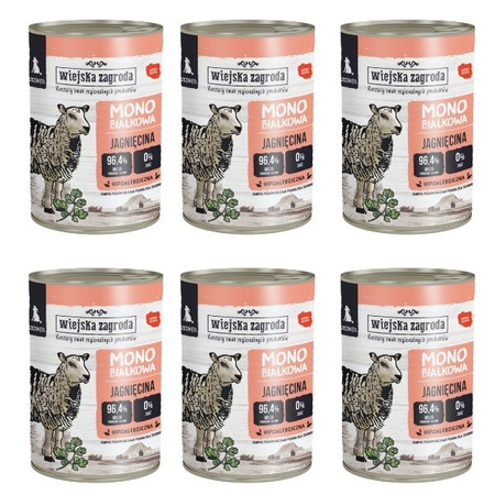 ZESTAW Wiejska Zagroda Monobiałkowa jagnięcina dla szczeniąt 6 x 400 g