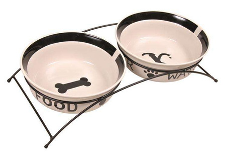 Zestaw misek ceramicznych na stojaku Eat on Feet 2.6 l/o 25 cm biało czarne