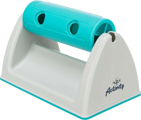 Rolka na przekąski, dla królika/gryzoni, szara/turkusowa, plastik, 19x12x11cm, z podstawą