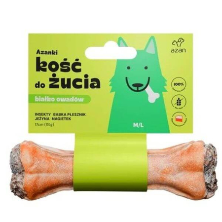 Kość do żucia dla psa Azanki M/L z insektami, babką płesznik, jeżyną i nagietkiem 17cm