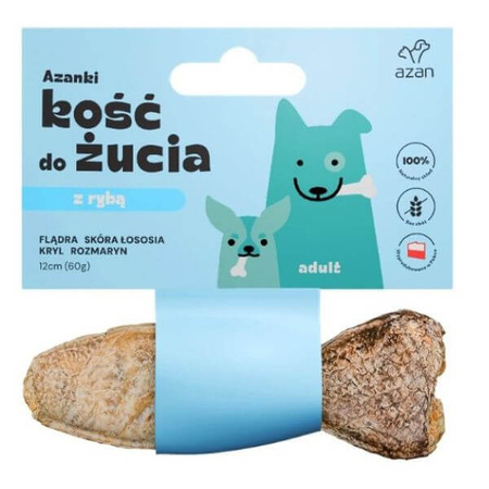 Kość do żucia dla psa Azanki adult z flądrą, rozmarynem i krylem w skórze łososia 12cm