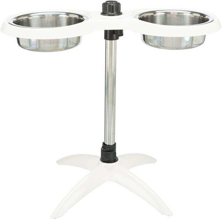 Stojak z miskami, biały, melamina/stal nierdzewna, śr. 21 cm, 2 x 1,6 l