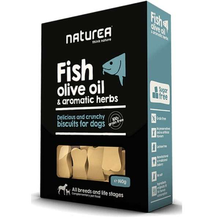 Naturea ryba z oliwą z oliwek i aromatycznymi ziołami bezzbożowe biszkopty dla psa 140 g