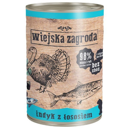 Wiejska zagroda indyk z łososiem dla kota 400 g