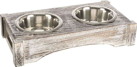 Zestaw misek, stal nierdzewna/drewno, 2 × 0,75 l/o 15 cm, 42 × 10 × 22 cm, biały