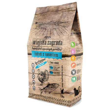 Wiejska zagroda indyk z łososiem dla kota 1,6 kg