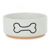 Miska, dla psa, biała, nadruk kość, ceramiczna, na podstawce, 12cm