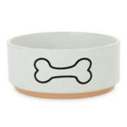 Miska, dla psa, biała, nadruk kość, ceramiczna, na podstawce, 12cm