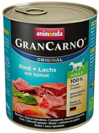 Animonda GranCarno Adult Rind Lachs Spinat Wołowina, Łosoś + Szpinak puszka 800g