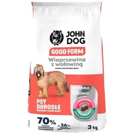 John Dog Good Form wieprzowina z wołowiną i ryżem średnie, duże rasy 3 kg