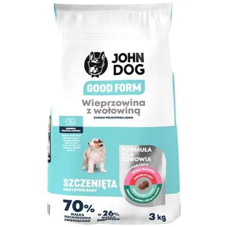 John Dog Good Form wieprzowina z wołowiną i ryżem szczeniak wszystkie rasy 3 kg