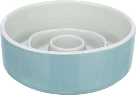 Slow Feeding, miska ceramiczna, dla psa/kota, szaro/niebieska, 0,9 l/ 17 cm, spowalniająca jedzenie
